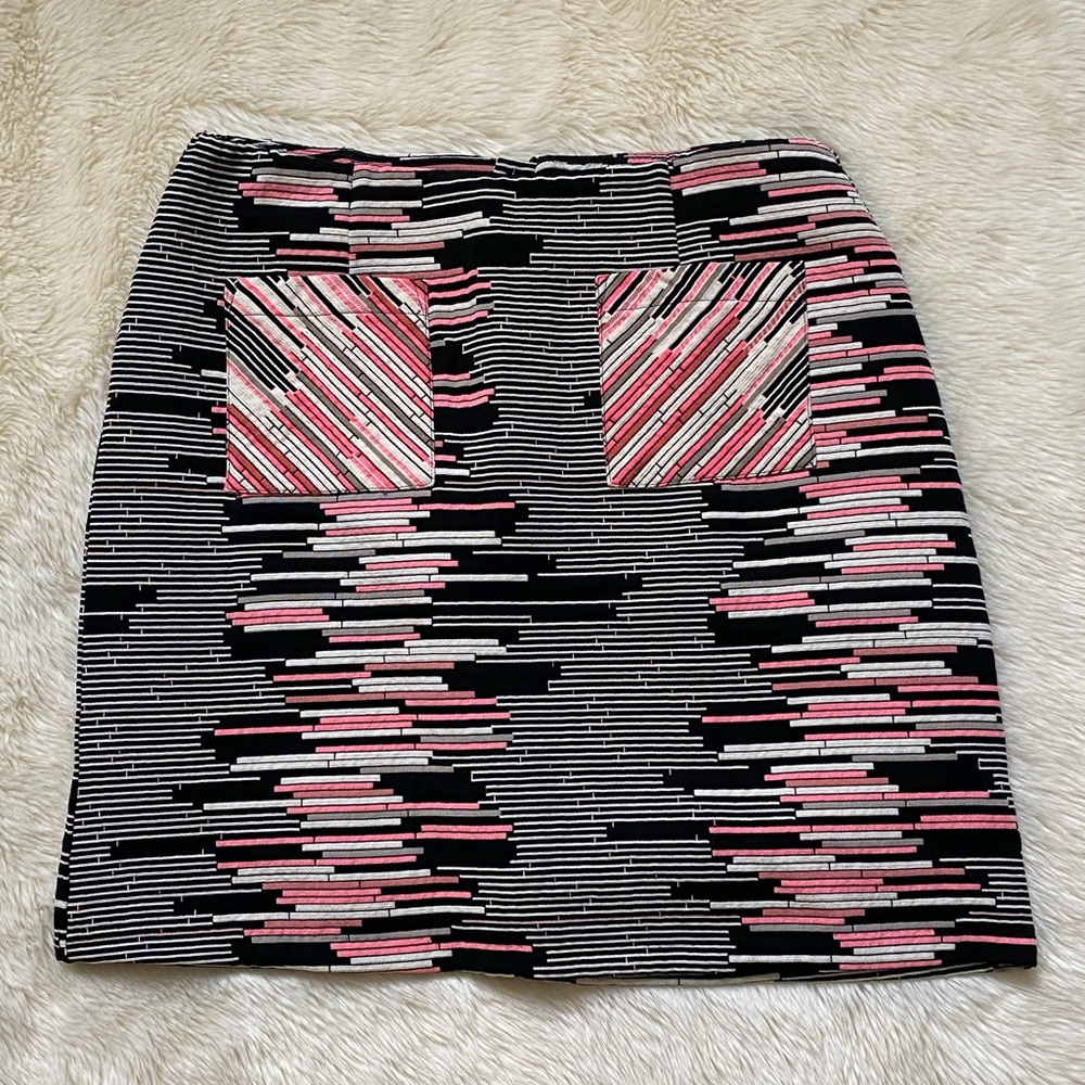 Anthropologie Weston Wear Geo Stripe Mini Skirt, Size L, Black Pink White